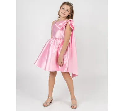 Rare Editions Kids' Girls' 7-16 Mikado Asymmetrical Bow Shoulder Dress In Pink