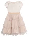 Rare Editions Girls 7-16 Mikado Tiered Wire Hem Short-sleeve Dress In Neutral