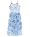 Rare Editions Girls 7-16 Printed Mesh Maxi Dress In Blue