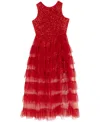 Rare Editions Girls 7-16 Sequin Mesh Walk Through Sleeveless Dress In Red