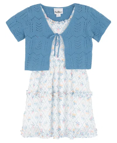 Rare Editions Kids' Girls' 7-16 Short-sleeve Cardigan And Dress, 2-piece Set In Multi
