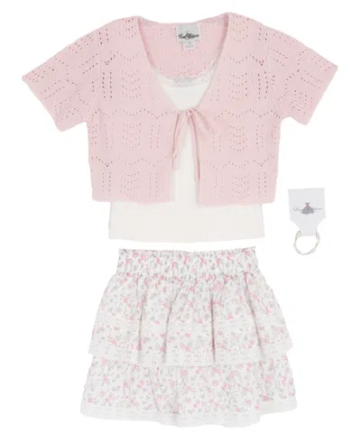 Rare Editions Kids' Girls' 7-16 Short-sleeve Cardigan, Cami And Skirt, 3-piece Set In Multi