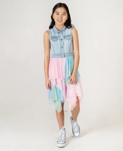 Rare Editions Kids' Girls' 7-16 Sleeveless Denim Vest Dress In Blue