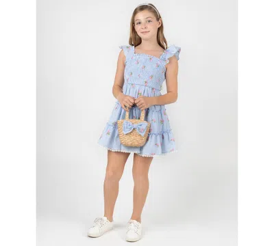 Rare Editions Kids' Girls' 7-16 Smocked Bodice Square Neck Dress And Bag, 2-piece Set In Blue