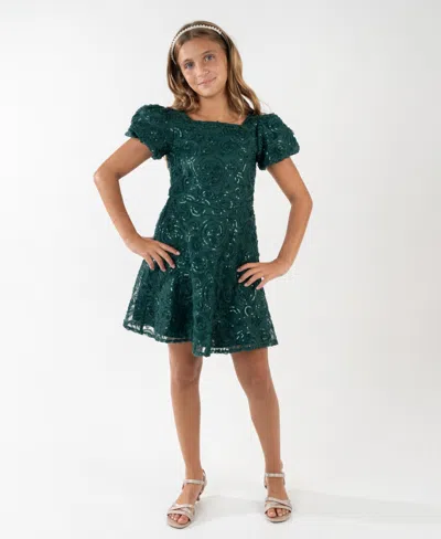 Rare Editions Kids' Girls 7-16 Soutache Short Sleeve A-line Dress In Green