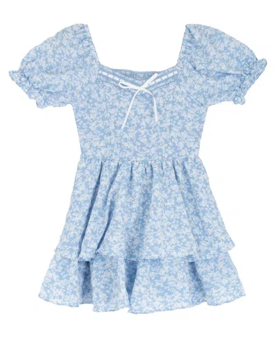 Rare Editions Kids' Girls' 7-16 Textured Floral Sweetheart Neck Romper In Blue