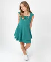 Rare Editions Girls 7-16 Twist Back Skater Short-sleeve Dress In Green