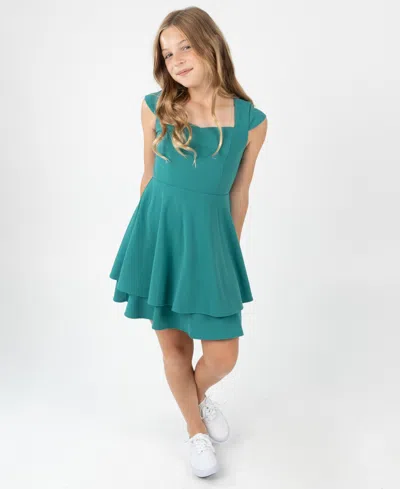 Rare Editions Kids' Girls 7-16 Twist Back Skater Short-sleeve Dress In Green