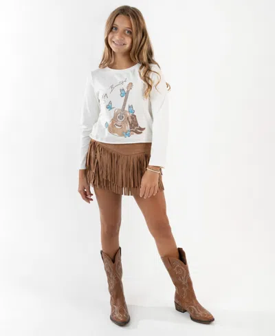 Rare Editions Kids' Girls 7-12 Long-sleeve Top And Skorts, 2-piece Set In Neutral