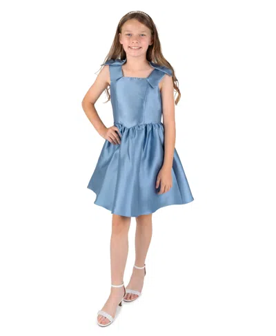Rare Editions Kids' Girls' 7-16 Basque-waist Square-neck Dress In Blue