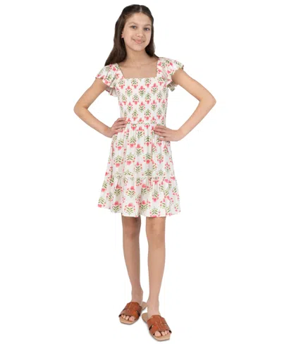 Rare Editions Kids' Girls' 7-16 Block Print Smoked Dress In Multi