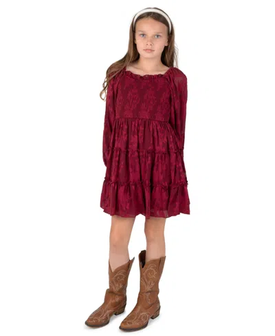 Rare Editions Kids' Girls' 7-16 Burnout Chiffon Square Neck Tiered Dress In Red