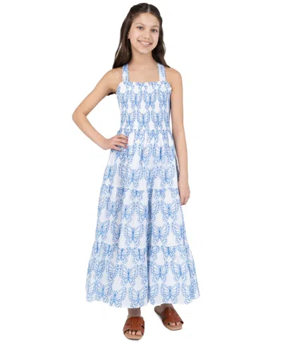 Rare Editions Kids' Girls' 7-16 Butterfly Eyelet Sleeveless Dress In Blue