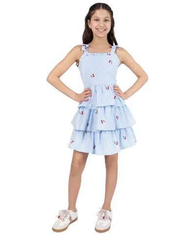 Rare Editions Kids' Girls' 7-16 Cherry Embroidered Sleeveless Dress In Blue