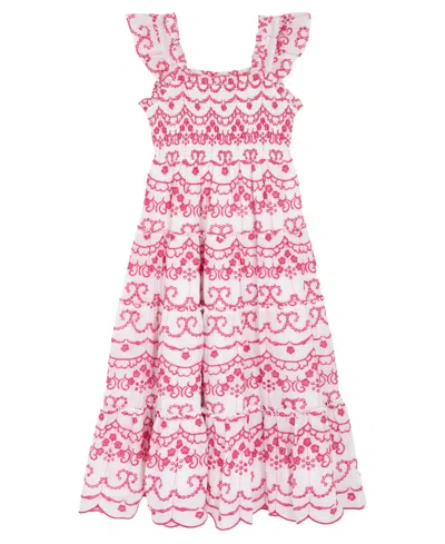 Rare Editions Kids' Girls' 7-16 Cotton Eyelet Flutter Square Neck Dress In Pink