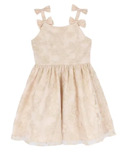 Rare Editions Kids' Girls' 7-16 Double Bow Shoulder Straps Dress In Neutral