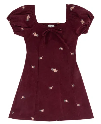 Rare Editions Kids' Girls' 7-16 Embroidered Corduroy Dress In Red