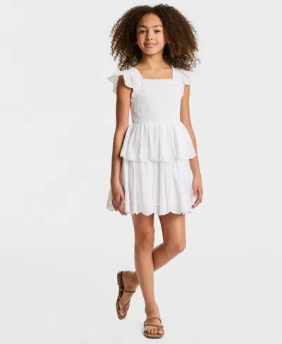 Rare Editions Kids' Girls' 7-16 Eyelet Flutter Sleeve Square Neck Dress In White