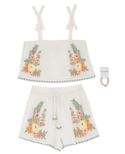 Rare Editions Kids' Girls' 7-16 Floral Embroidered Top And Shorts, 2-piece Set In Multi
