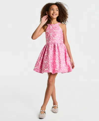 Rare Editions Kids' Girls' 7-16 Floral Jacquard Halter Sleeveless Dress In Pink