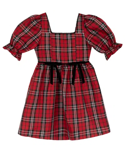 Rare Editions Kids' Girls' 7-16 Plaid Holiday Puff-sleeve Dress In Red
