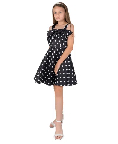 Rare Editions Kids' Girls' 7-16 Polka-dot Square-neck Bow Dress In Black