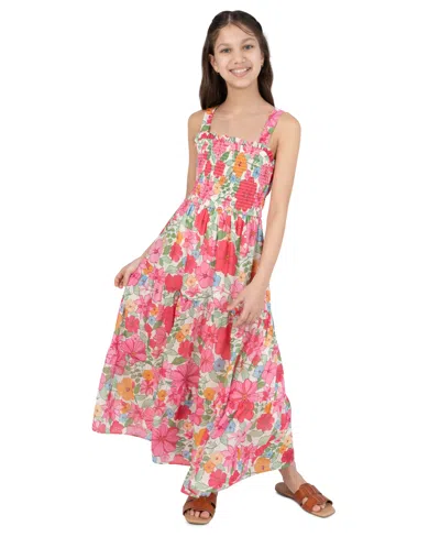 Rare Editions Kids' Girls' 7-16 Printed Georgette Smocked Crossback Bodice Dress In Multi