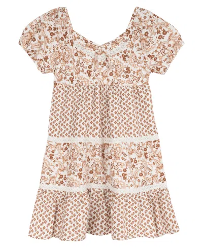 Rare Editions Kids' Girls' 7-16 Short-sleeve 3-tier Skirt Dress In Brown