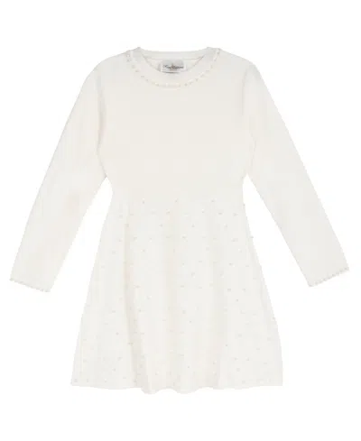 Rare Editions Kids' Girls' 7-16 Sweater Knit Pearl Embellished Long-sleeve Fit & Flare Dress In Gray