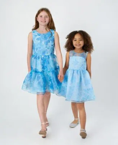 Rare Editions Kids' Girls Floral Organza Social Dress In Blue