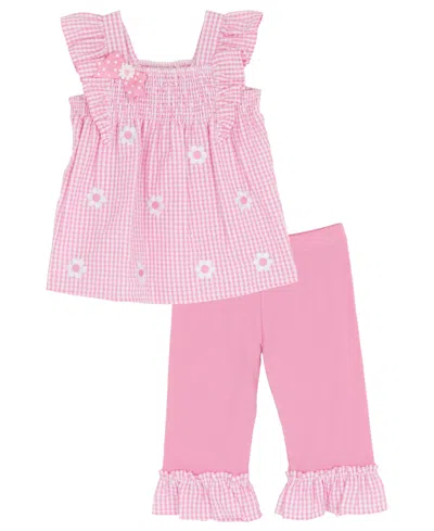 Rare Editions Babies' Girls' Toddler 2t-4t Square Neck Top And Capri Pants, 2-piece Set In Pink