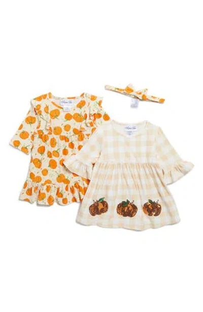 Rare Editions Babies'  Harvest Assorted 3-pack Dress & Bow Headband Set In Ivory