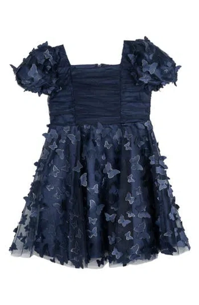 Rare Editions Kids' 3d Butterfly Mesh Dress In Blue
