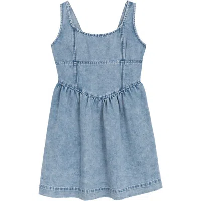 Rare Editions Kids' Acid Washed Denim Corset Dress In Blue
