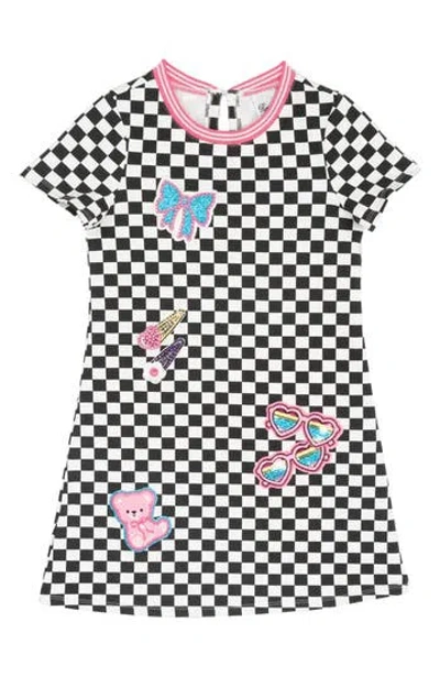 Rare Editions Kids' Appliquéd Checkered Dress In Black