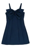 Rare Editions Kids' Bow Paneled Mikado Dress In Blue
