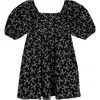Rare Editions Kids' Bow Print Cotton Babydoll Dress In Black