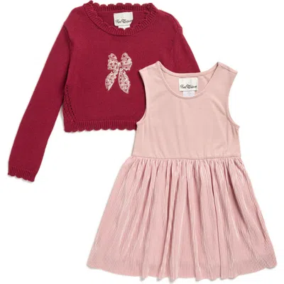 Rare Editions Kids' Bow Sweater & Tank Dress Set In Multi