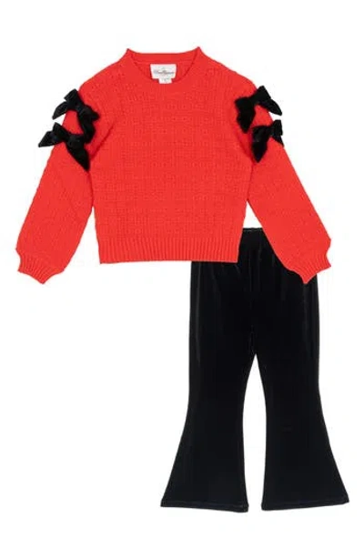 RARE EDITIONS RARE EDITIONS KIDS' BOW TEXTURED SWEATER & FLARED LEGGINGS SET