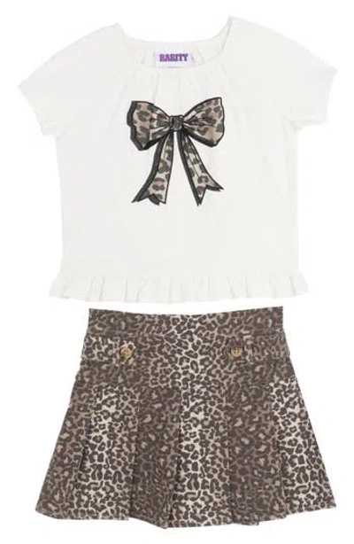 Rare Editions Kids' Bow Top & Cheetah Skort Set In Brown