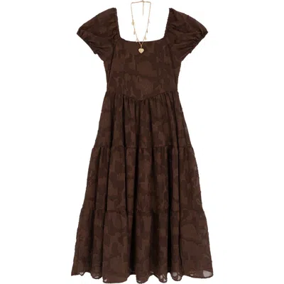 Rare Editions Kids' Burnout Chiffon Dress & Necklace Set In Brown