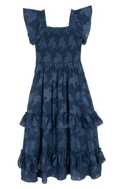 Rare Editions Kids' Burnout Floral Ruffle Sundress In Blue