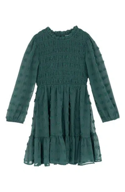 Rare Editions Kids' Clip Dot Chiffon Smocked Dress In Green