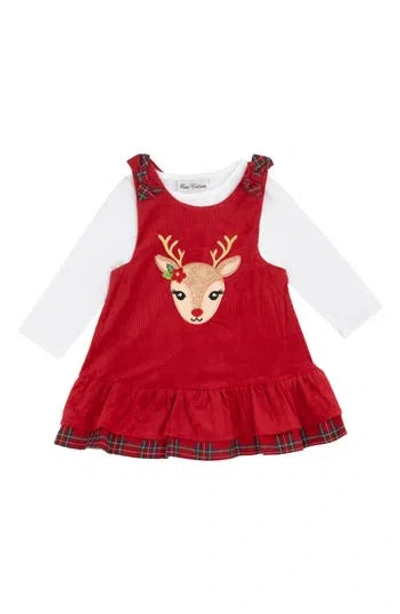 Rare Editions Kids' Corduroy Reindeer Appliqué Dress & T-shirt Set In Red