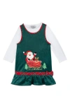 Rare Editions Kids' Corduroy Santa Dress & Long Sleeve T-shirt Set In Green