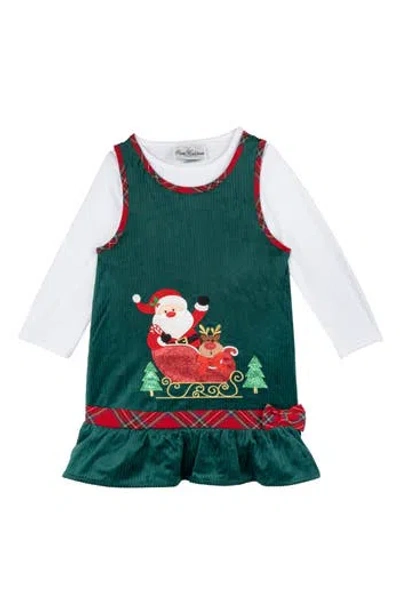 Rare Editions Kids' Corduroy Santa Dress & Long Sleeve T-shirt Set In Green