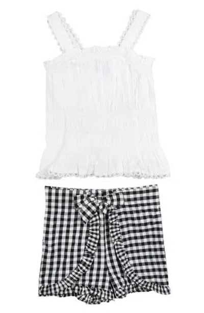 Rare Editions Kids' Cotton Poplin Top & Gingham Skort Set In White