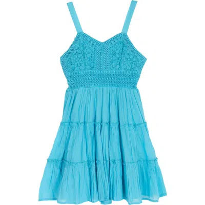 Rare Editions Kids' Crochet Cotton Sun Dress In Blue