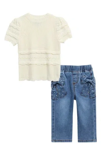 Rare Editions Babies'  Kids' Crochet Top & Jeans Set In White