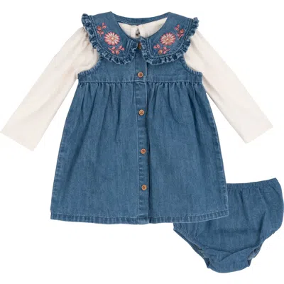Rare Editions Babies'  Kids' Embroidered Collar Denim Jumper Set In Blue